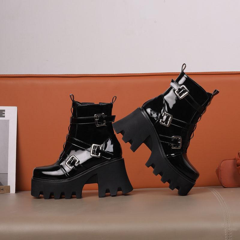 Женские короткие ботильоны на высоком каблуке, новые водонепроницаемые ботильоны на толстом каблуке, большого размера, на толстой подошве, в римском стиле, осень-зима