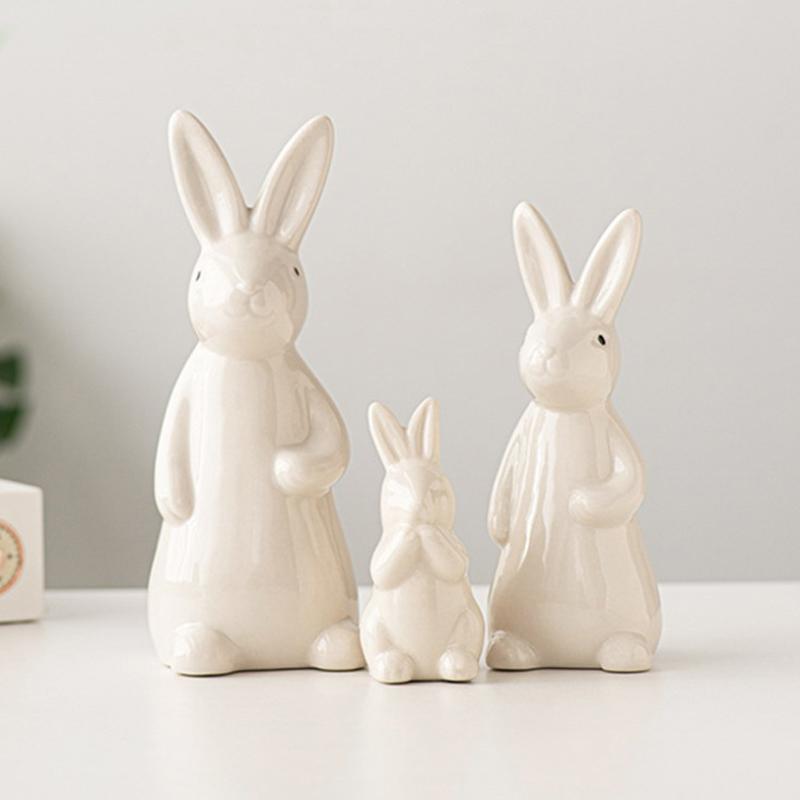 Белые керамические кролики для домашнего стола, книжной полки, пасхальные украшения, кролик, украшение для микроландшафта, для сада, заднего двора, украшения, поделки