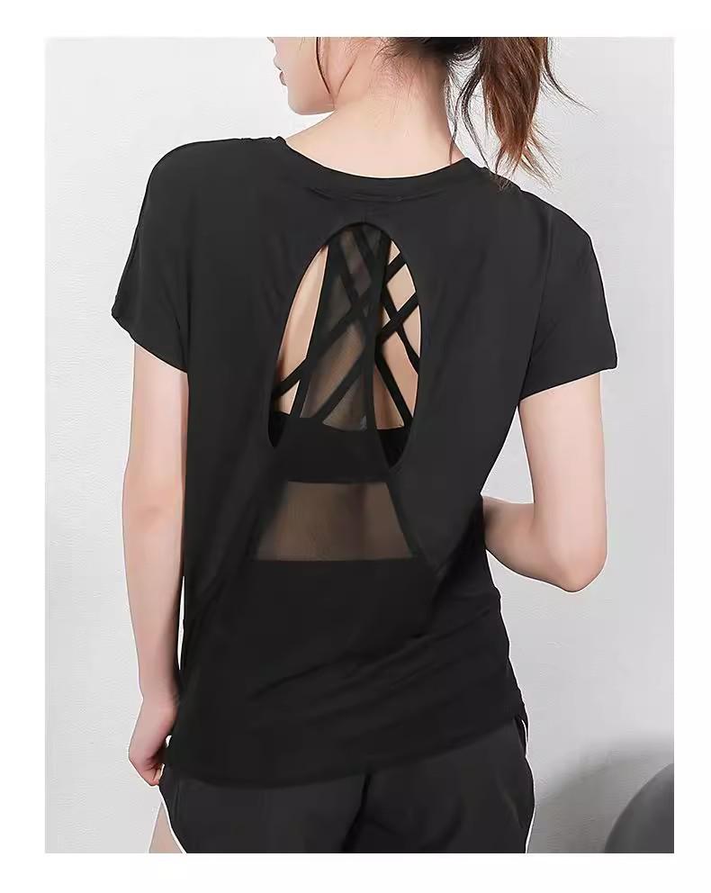 Женская быстросохнущая футболка для йоги с открытой спиной - Дышащая, свободного кроя, с короткими рукавами, летняя одежда для активного отдыха