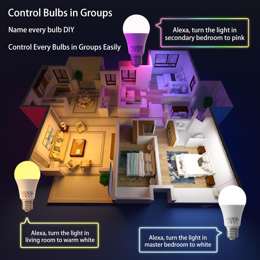 Tuya WiFi Smart LED Bulb Light E27 12W 15W 18W RGB CW Dimmable Led Lamp Управление через приложение Работает с Alexa Google Home Assistant