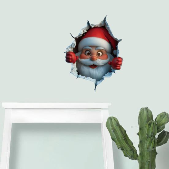 Santa Cracked Wall Decal Christmas Self-Adhesive Static Clings PVC Stickers for Car Window Room
