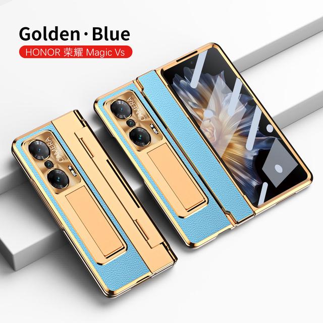 For Honor Magic Vs Case Plating Leather Hinge Pen Holder Hard Bracket Cover For Magic Vs Funda With Glass Flim
