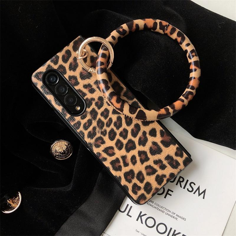 Cute Leopard Bunny Ears Leather Phone Case For Samsung Galaxy Z Fold3 4 S22 S21 S20 A12 A22 A32 A52 A72 A03s A13 A33 A53 A73 M53