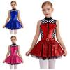 Костюм гонщицы для девочек, пайетки, пэчворк, воротник-стойка, без рукавов, молния спереди, стразы, поясное кольцо, пышное платье