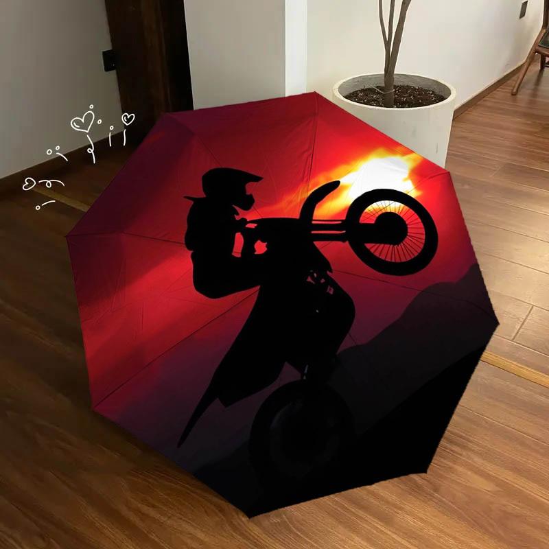 1pc Motorcycle Sunset Themed High-quality Umbrella,Automatic Opening and Closing Umbrella,Multi-functional Umbrella G0811051
