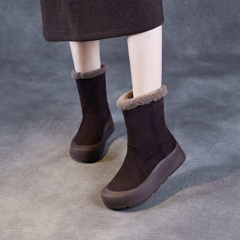 Johnature Зимние сапоги из натуральной кожи с толстой подошвой из нубука и коровьей кожи, теплые женские сапоги до середины голени из плюша