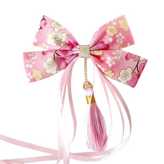 Красная заколка-бантик с кисточками и декором в виде лисы на длинной ленте для празднования китайского Нового года