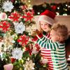 12/24 шт., рождественские искусственные цветы, блестящие листья, красные, золотые, серебряные, многослойные, рождественская елка, венок, украшение, искусственный цветок, реквизит для фотосессии для вечеринки