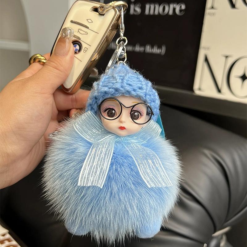 Кукла из натурального лисьего меха Брелок-подвеска для автомобиля Милая плюшевая кукла Кукла Подвеска для сумки-книги Кукла Подарок для пары