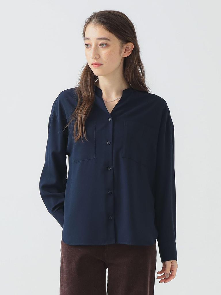 B:MING LIFE STORE by BEAMS Women's Washable Drape Shirt Blouse (Sizes S-M) Navy