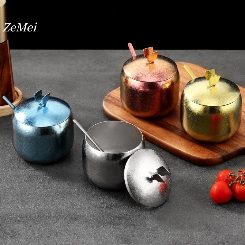Серебряная банка для специй из чистого титана, С крышкой и ложкой, Кухонные принадлежности Контейнер для специй Органайзер для соли, Банка для хранения кофейных зерен