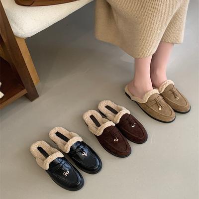 Пушистые тапочки Baotou для женщин, для ношения осенью и зимой 2025 года, новые модели с плюшевой толстой подошвой, удобные ленивые полутапочки на одну ногу