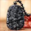 Natural Black Obsidian Chinese Dragon Pendant Jade Necklace Jewelry Amulet Lucky Mens Gift