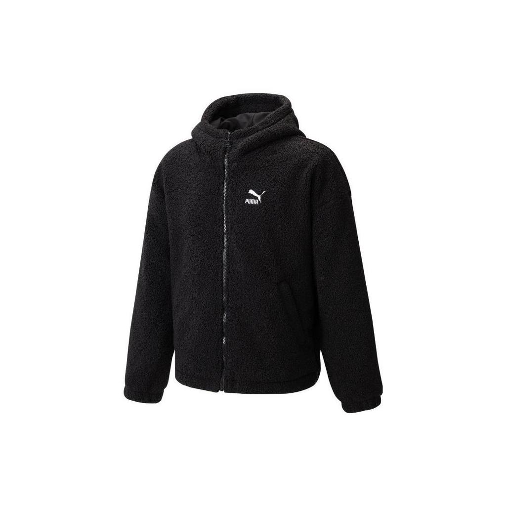 Puma FW22 Back Logo Print Флисовая куртка с капюшоном на молнии Верхняя одежда унисекс Черный 539568-01