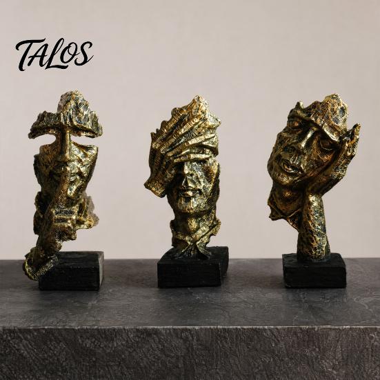 Talos Набор из 3 абстрактных молчаливых статуэток-фигур, Минималистичный арт-декор для стола с позами «Палец к губам», «Закрытые глаза» и «Подбородок на руке», Статуэтки из смолы для гостиной