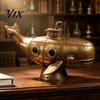 Industrial Resin Ornament Vintage Mechanical Whale Sculpture, Retro Futurism Steampunk Submarine Art Statue, Unique Gift for Enthusiasts Rivet