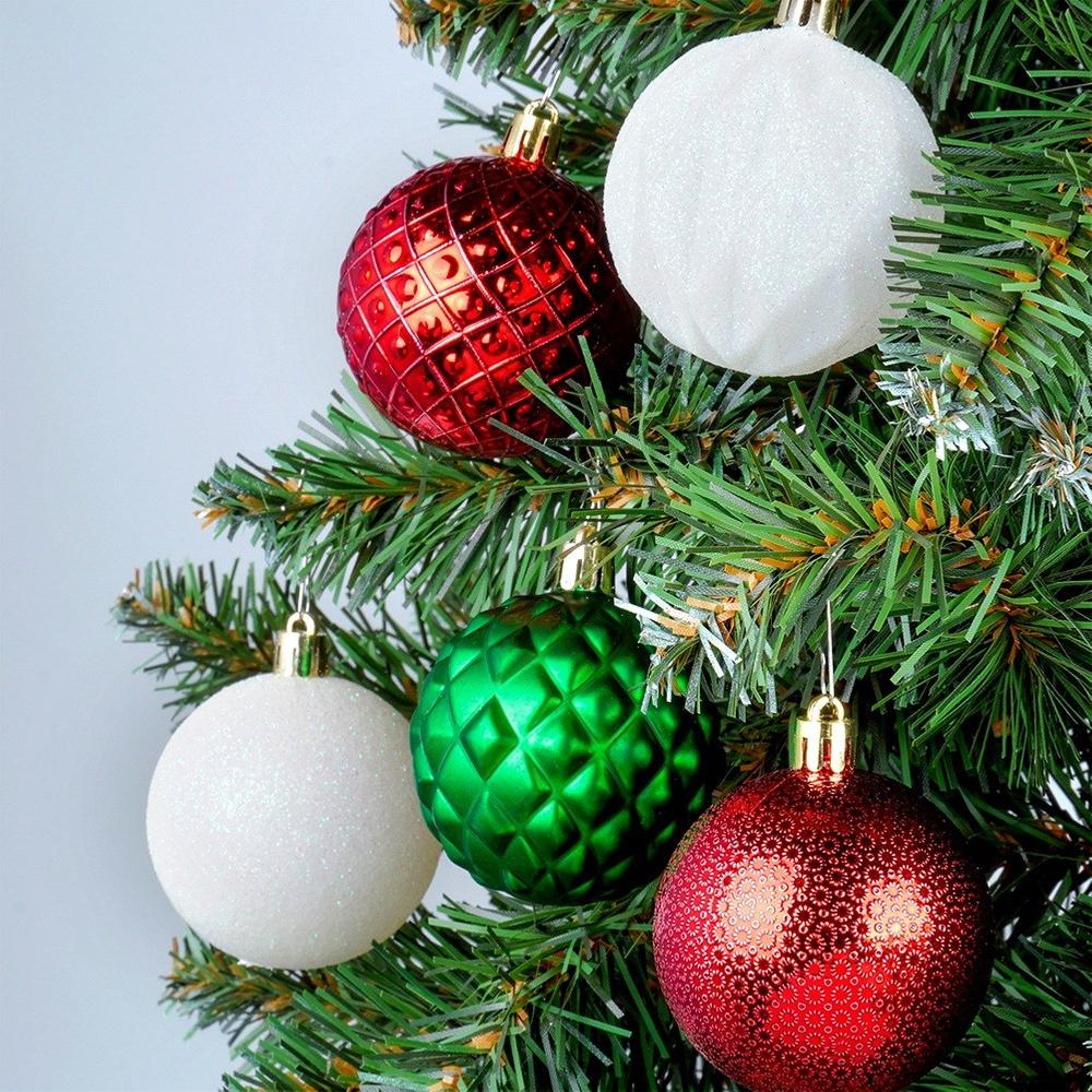 Shatterproof Christmas baubles red green white 6 cm 35 pcs.
