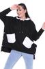 Women's Style Big Size Sweatshirt Large Size Extra Comfortable Fit Black Sweatshirt With Green Pocket Detail