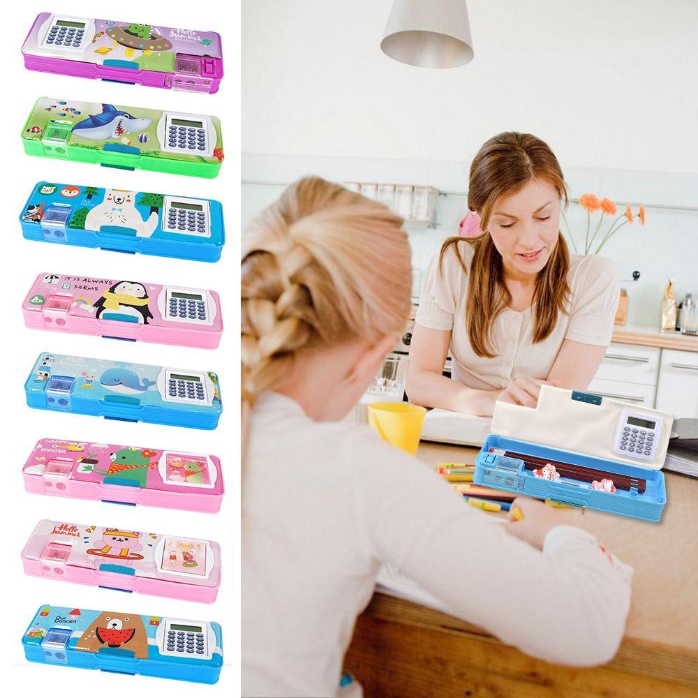With Calculator Pencil Box Pencil Sharpener Stationery Organizer Pencil Case Students Gift