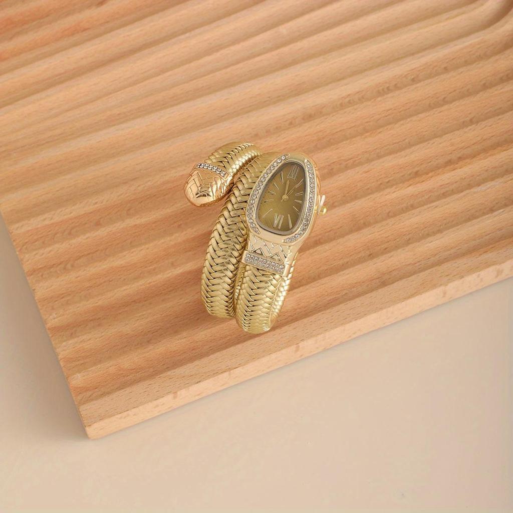 Модные женские кварцевые часы в форме змеи, плетеные, роскошные, со стразами, римский циферблат, наручные часы для девушек, часы Reloj Mujer