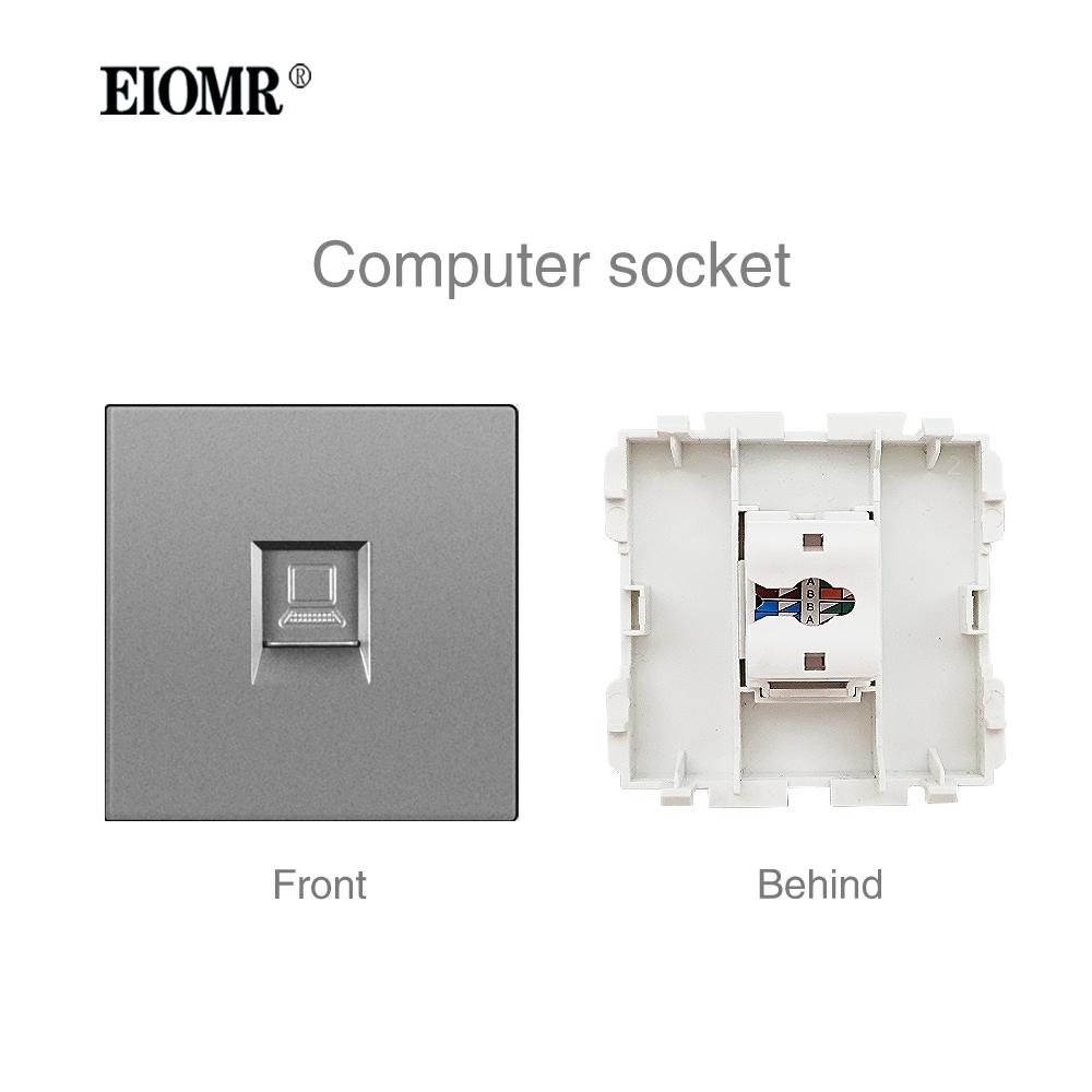 EIOMR A6 Series Grey Flame Retardant PC Panel Wall Switch EU Socket HDMI-compatible USB Type-C 2.1A Charger TV RJ45 Module DIY