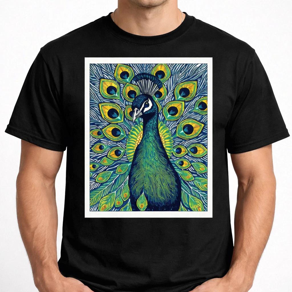 Vintage Peacock Illustration Graphic Tee Unisex S-3XL Elegant Bird Shirt