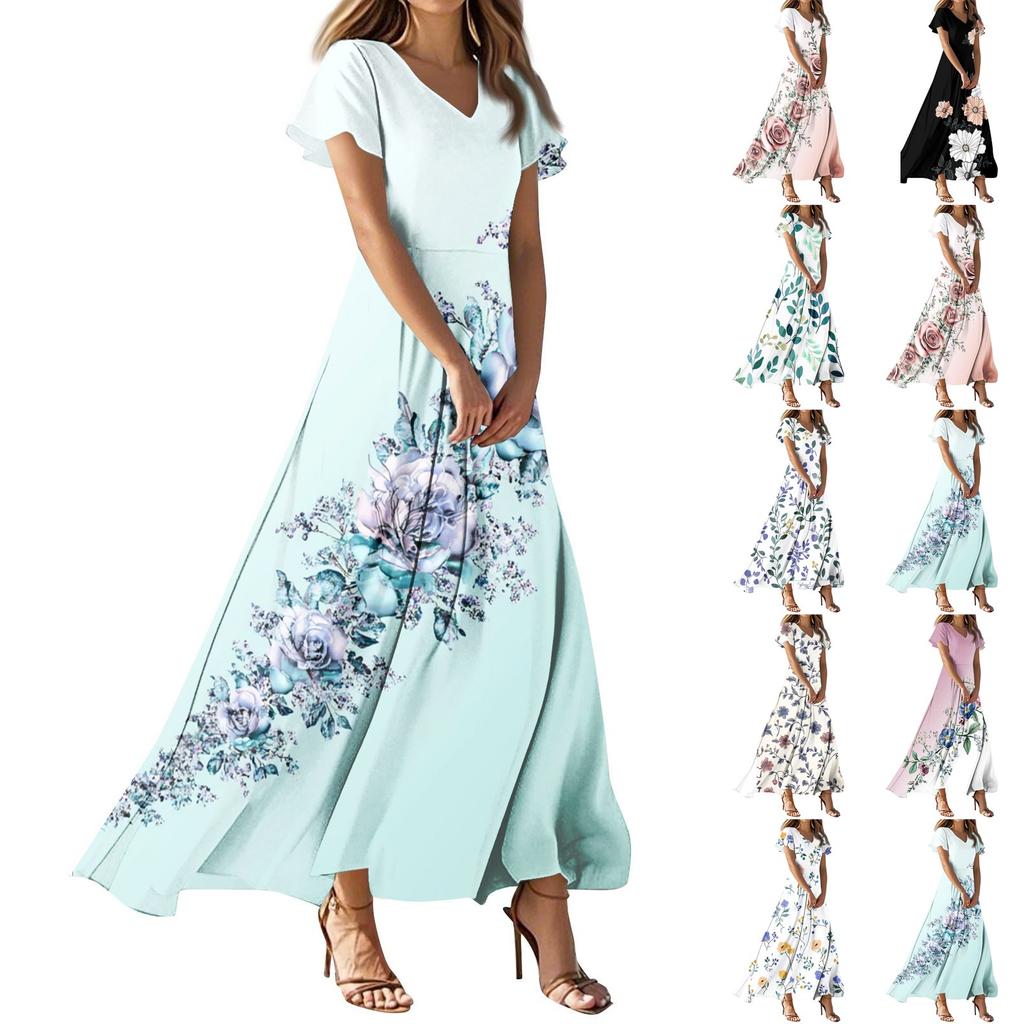 Женское летнее повседневное модное ретро-платье с цветочным принтом и коротким рукавом