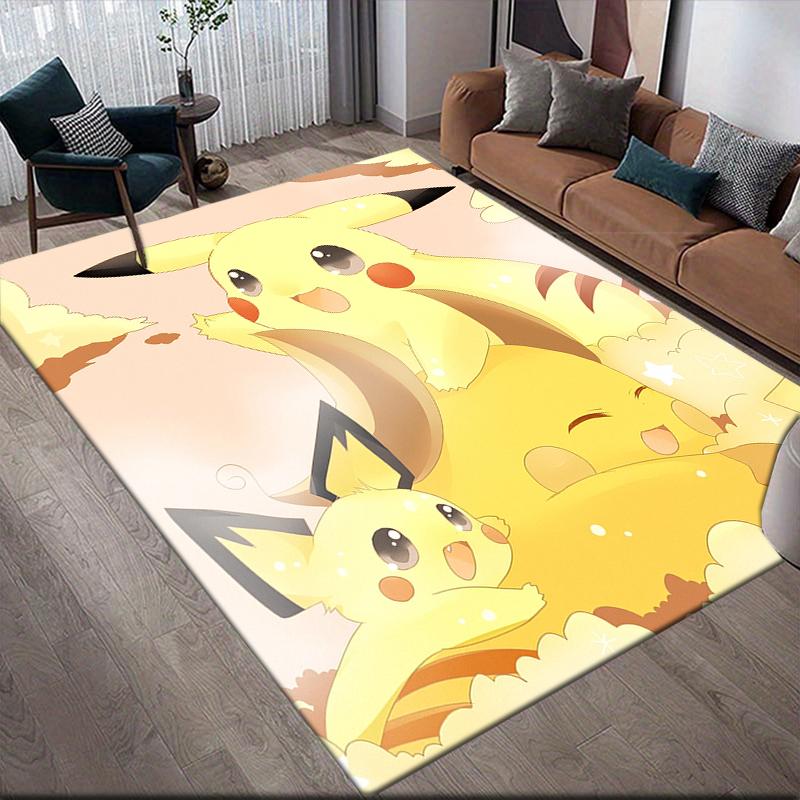 Pikachu Square Area Rug, Non-Slip Floor Mat for Home Office, Perfect Gift for Pikachu Fans.chl