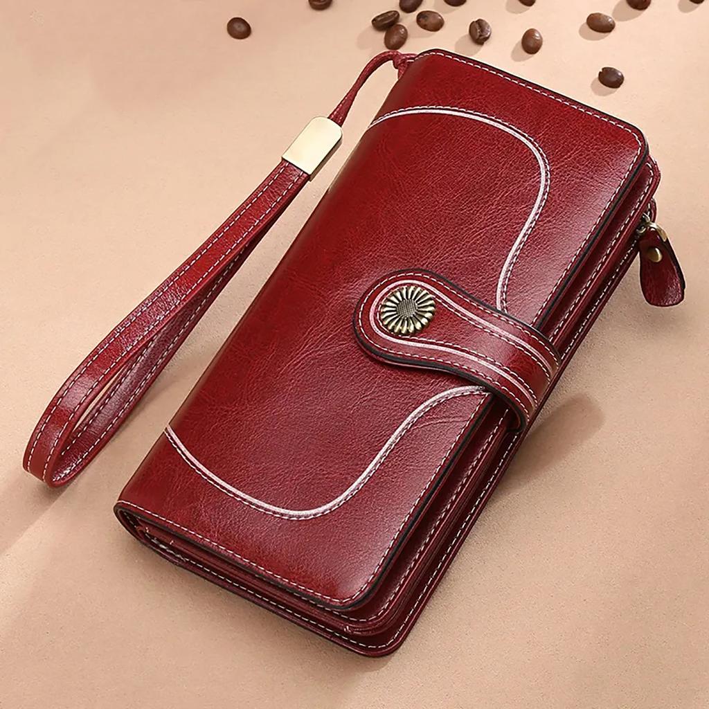 Genuine Leather Wallet for Womens  Large Capacity  Made From Oil Wax Cowhide  Nice and Elegant