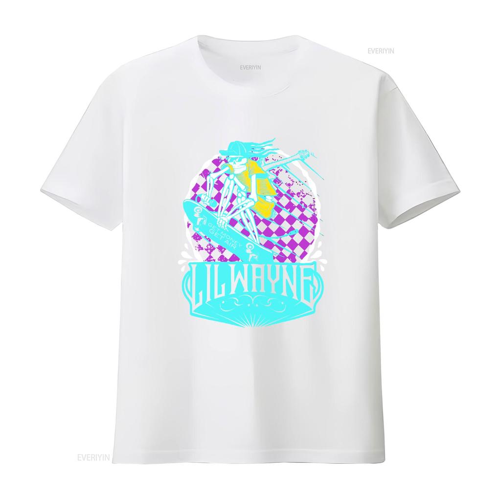 Cool Streetwear Neon Skeleton Skateboard Lil Wayne Print Casual T Shirt Vintage Washed Graphic Versatile Streetwear Comfortable