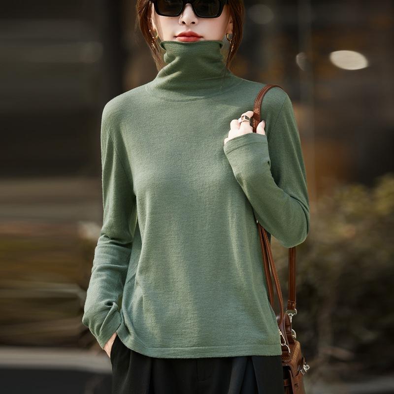 French Minimalist Style Stacked Collar Knitted Bottomed Wool Sweater Women'S New Inner Thin Warm Sweater Top
