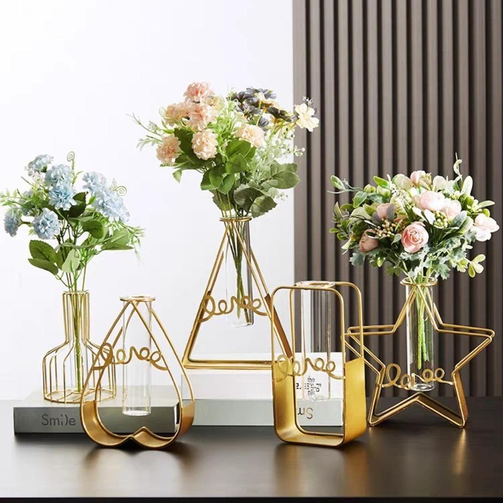 2026 Пятиконечная звезда Сердце Гидропонная Ваза Домашний Декор Треугольник Прямоугольник Стеклянная Пробирка Минимализм Современный Подарок Железное Искусство