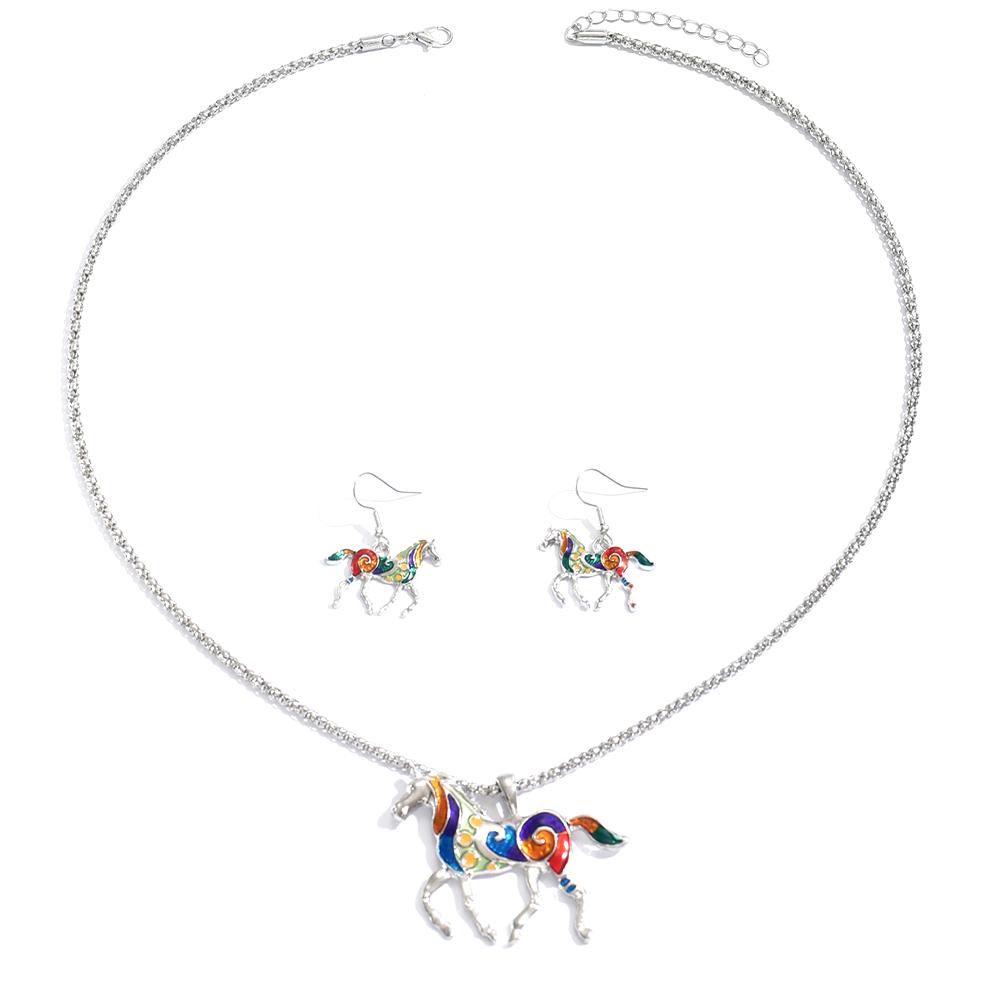Animal Horses Pendant Necklaces Little Rainbow Horse Jewelry Colorful Enamel Horse Pendant Necklace for Women