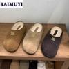 Suede Flats Mules Women Slippers Fashion Home Plush Cotton Shoes Winter Slingback Flip Flops Trend Cozy Warm Zapatos De Mujer