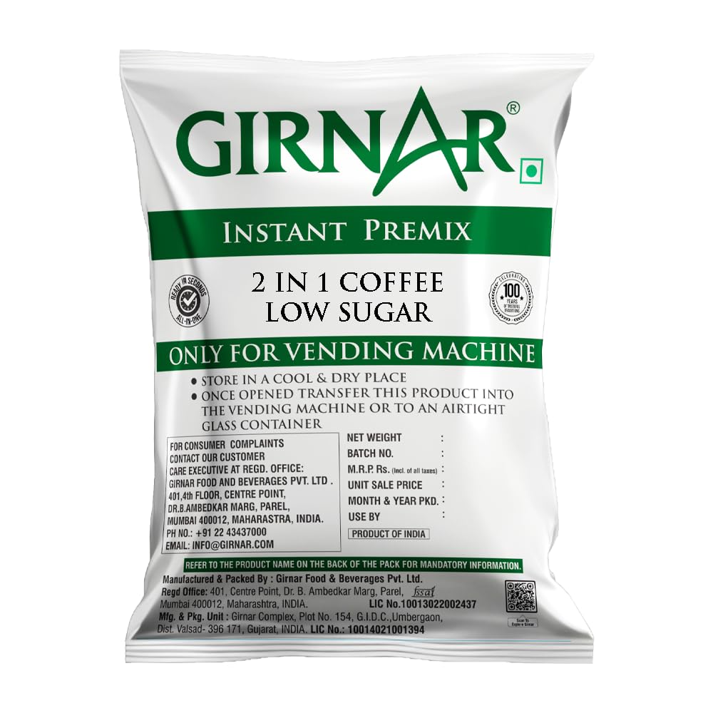 Girnar Instant Premix 2 in 1 Coffee Low Sugar 1kg Pouch Full-Bodied Smooth Flavored Beverage