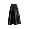Women's Black PU Leather Midi Skirt with Elastic Waist - A-Line, Slimming, Full Circle Design for Autumn/Winter