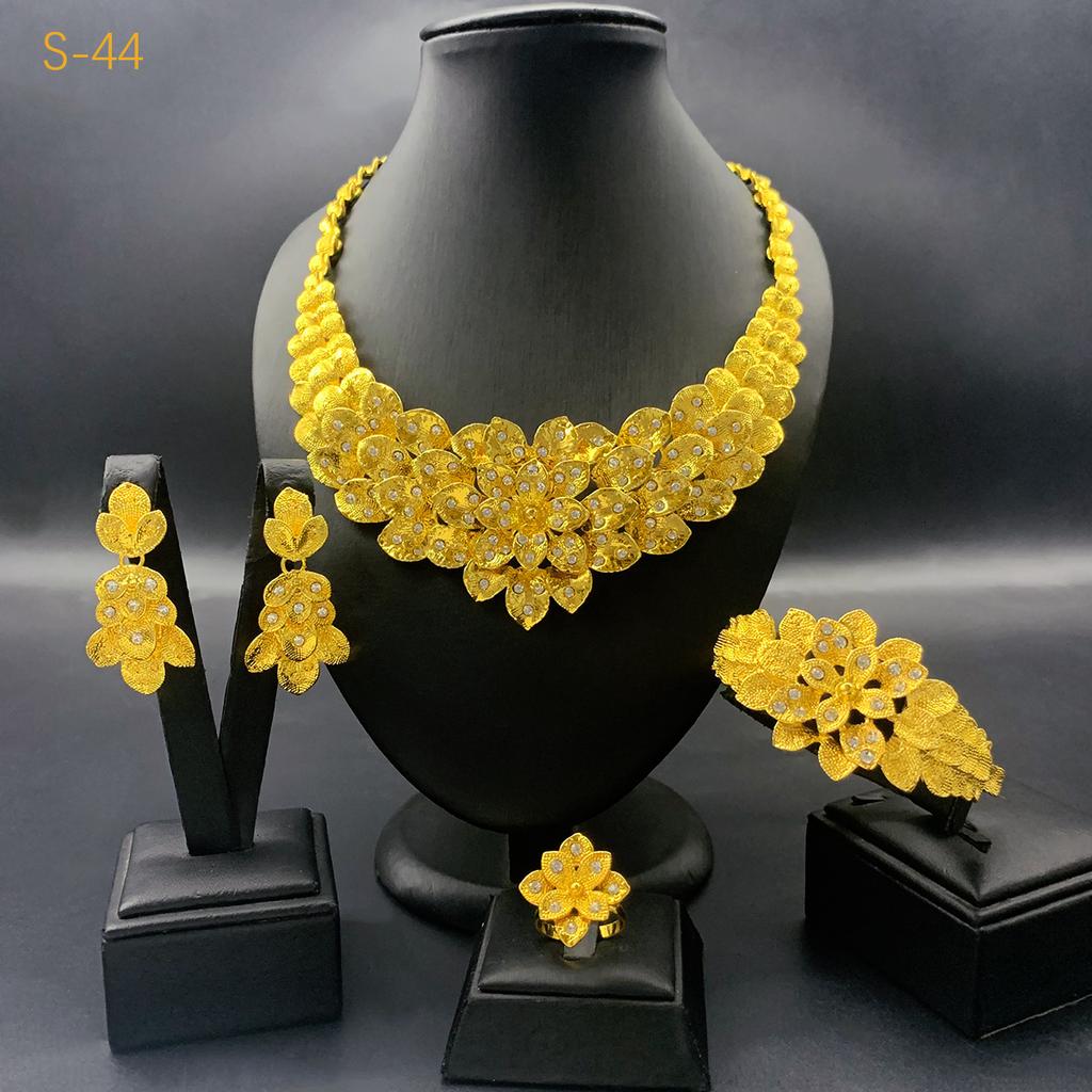 Dubai Jewelry 24k Gold Plated Bridal Jewelry Set Necklace Earrings Middle East Dubai Gold Wedding Jewelry Four-piece Set 2026