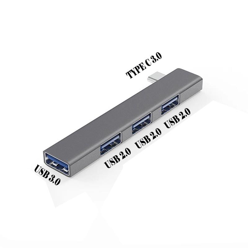 Четырехпортовый USB 3.0 хаб Type C, алюминиевый сплав, с прямым углом