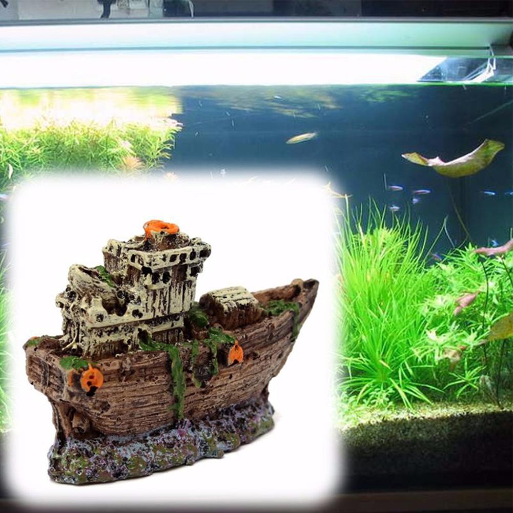 Resin Mini Pirate Sunk Ship Ornament Boat Aquarium Fish Tank Waterscape Cave Decoration