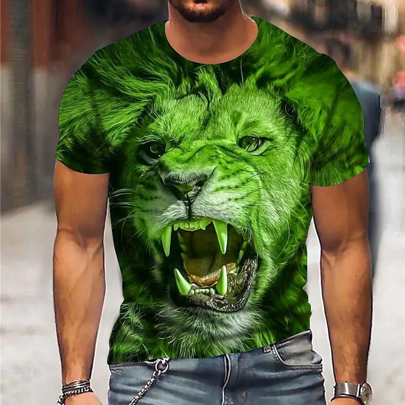 Lion Fighting Beast Fierce Lion Wolf 3D Printed T-shirt Summer Men's Oversized Short Sleeve Tee Top