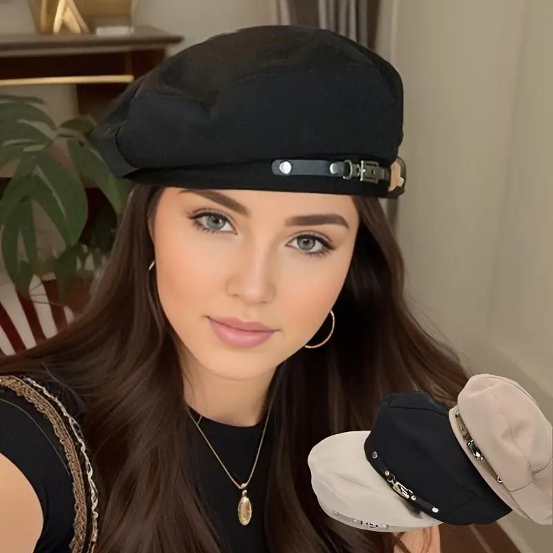 Chic Vintage-Inspired Beret Cap For Women - Lightweight Cotton, Adjustable Drawstring Closure, Perfect For Fall & Winter