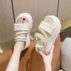 Fairy Wind Thick-soled Muffin Two Wear Sandals, Female Outer Wear Popular Summer New Slope Heel Beaded Muffin Bottom Cool Slippers