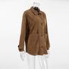 Womens Brown Suede Blazer Loose Fit Turn-down Collar Mid-length Coat Fall 2025