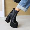 Black Thick Heels Elastic Micro Knee High Boots For Women Punk Style Autumn Winter Chunky Platform High Boots Party Shoes Ladies