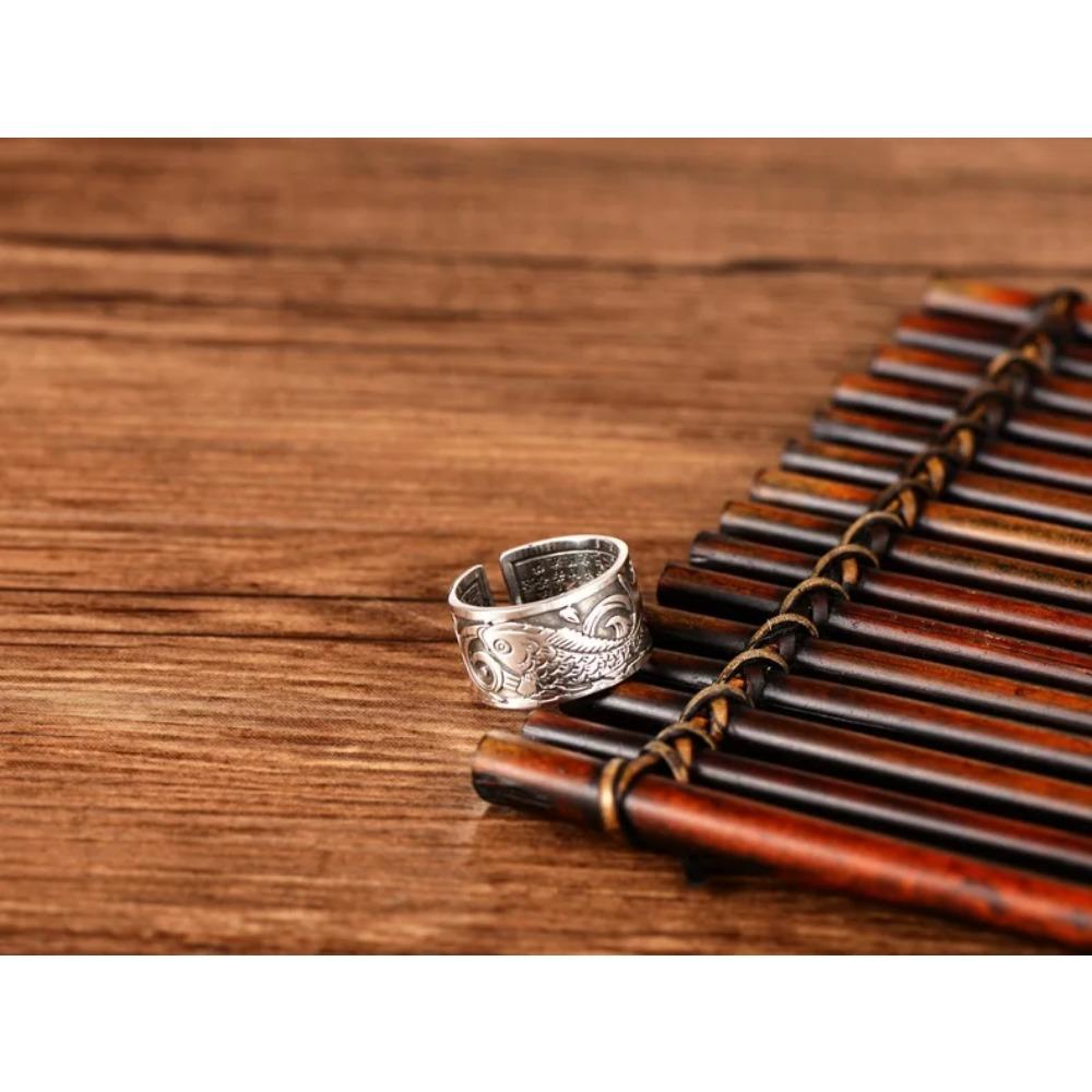 1 шт. Кольцо серебряного цвета в этническом стиле в стиле ретро с изображением рыб кои и сердца, сутры, мужские и женские кольца, кольца на удачу, повседневные кольца для вечеринок