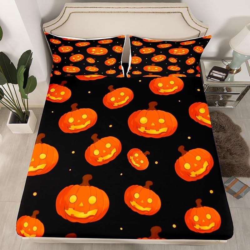 Cute Ghost Bedding Set for Boys, Girls, Teenagers, Bats, Pumpkin Lanterns, Halloween