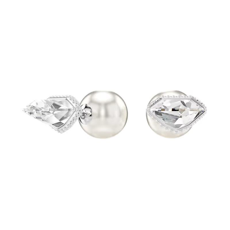Swarovski Сияющие круглые серьги-гвоздики с паве-кристаллами, родиевое покрытие, женские, серебристый/белый 5686483