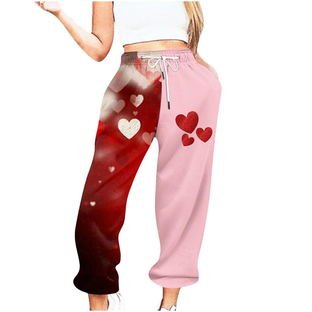 Женские повседневные модные повседневные брюки с принтом на День святого Валентина Брюки с завязками на шнурке
