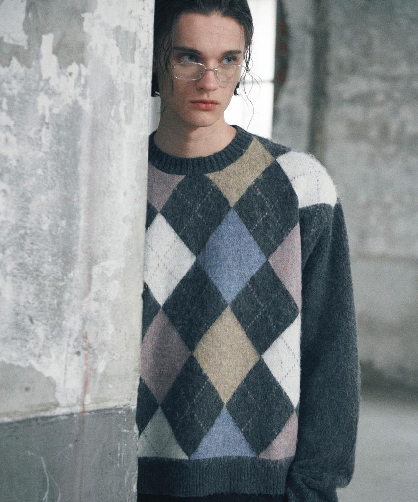 GLW Soft Argyle Knit Charcoal