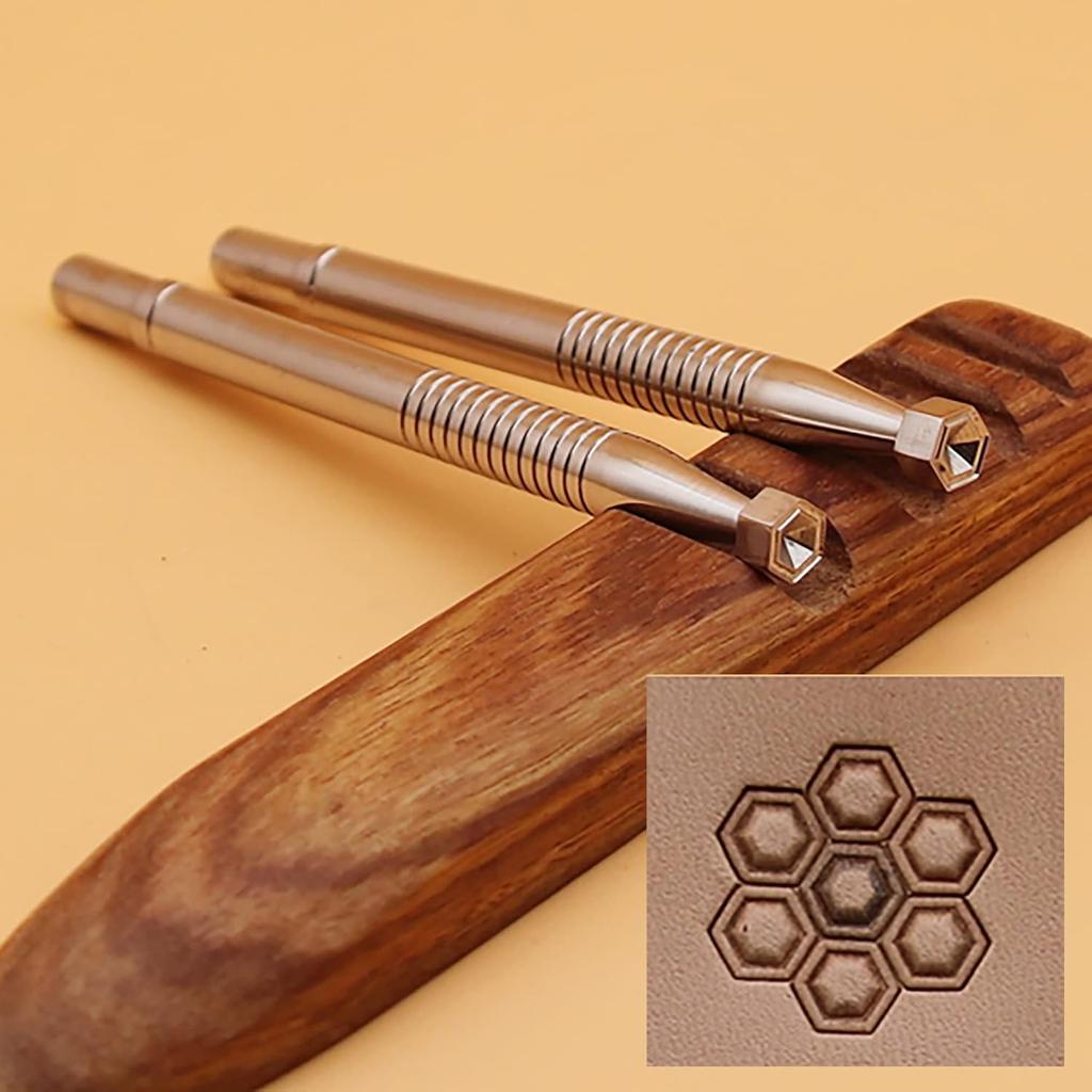 RUIQIN Leather Stamps, Double Honeycomb Leather Stamping Tools, Professional Leather Carving Tools, Leather Crafting Tools for Leather Working and